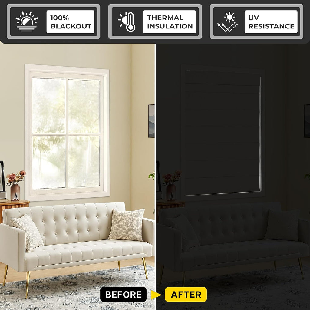 No Drill Cordless Roman Shades, 36×60 in, Beige | 100% Blackout Fabric, UV Protection, Protecting Privacy, room