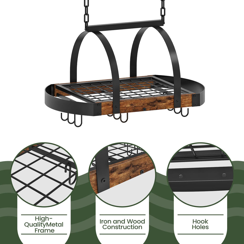 Hanging Pot Rack, Pot Hanger, Ceiling Mounted Pot Holder, Cookware Organizer with 9 S-Shaped Hooks, for Pot, Pan