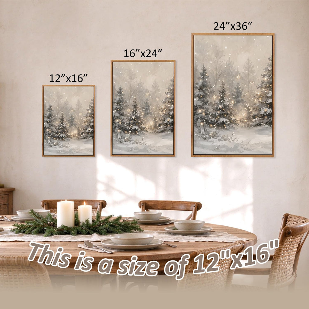 Winter scene Wall Art, Farmhouse Snowy Pine Tree Xmas Decor 12x16x3
