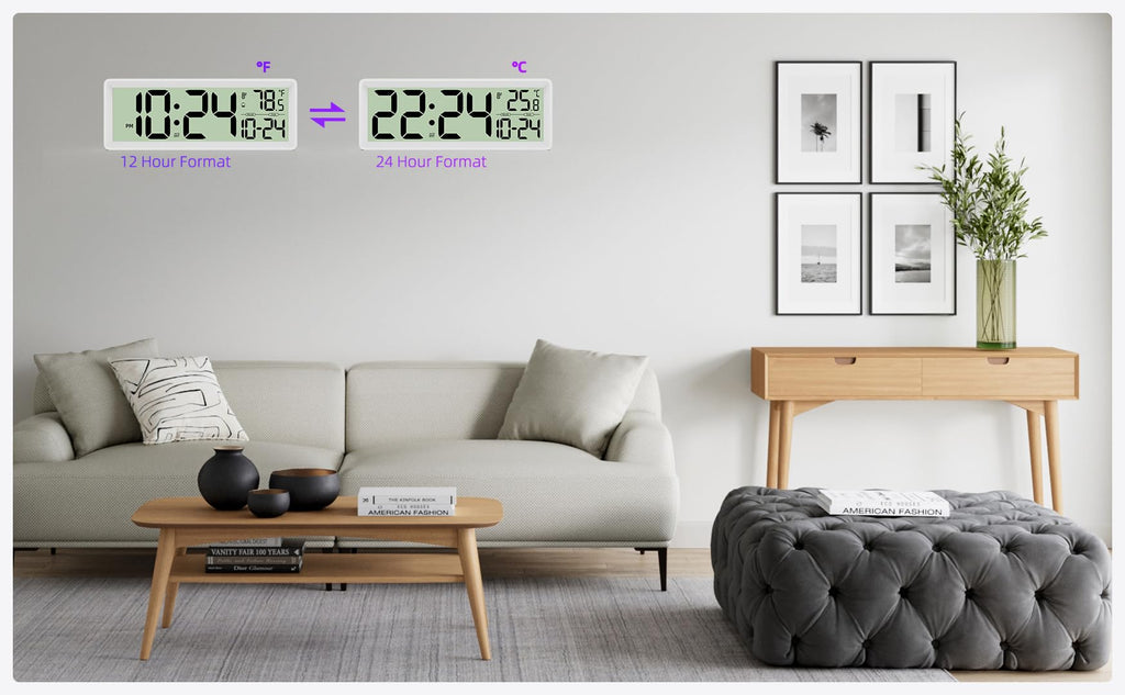 14′′ Large Digital Wall Clock Battery-Operated with Temperature, Date, DST | Big Digital Clock, farmhouse, bedroom
