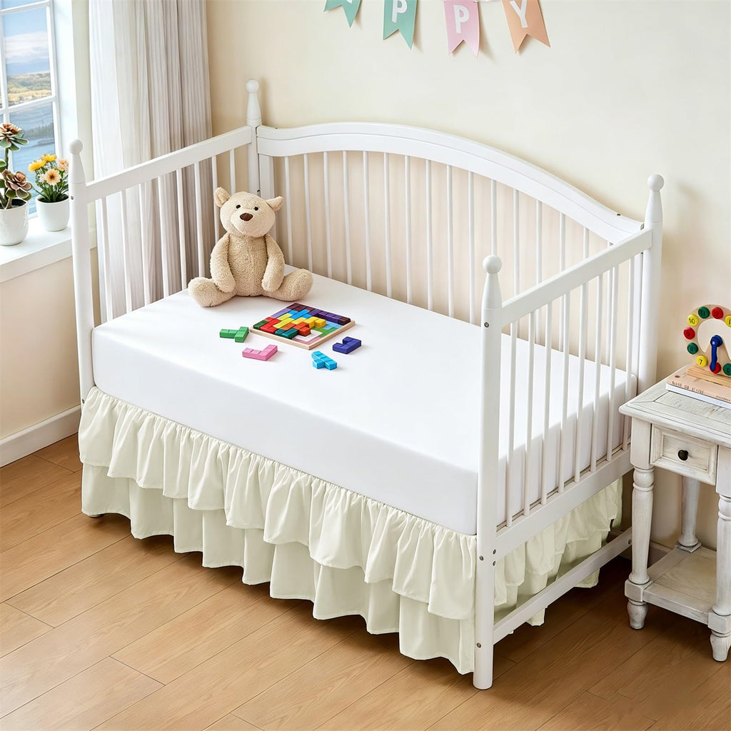 Ruffled Crib Bed Skirt, Beige, Soft Double Layer, 28"x 52"