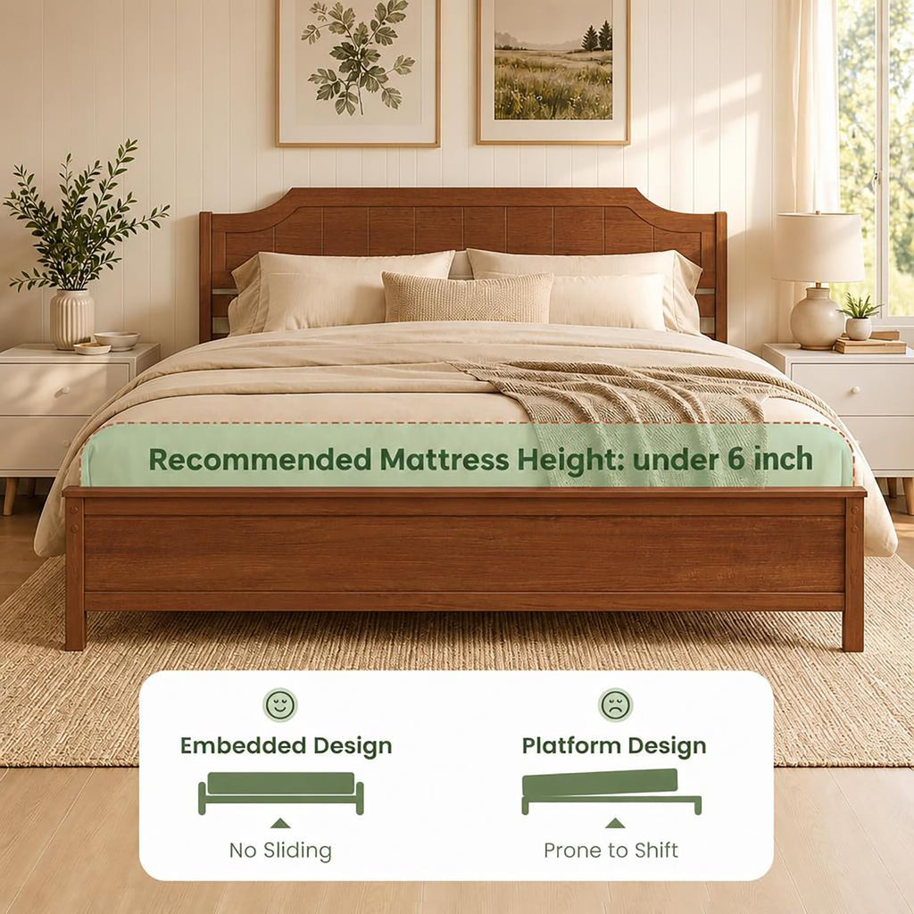 King Size Bed Frame with Headboard, Wood Platform Bed (Walnut)