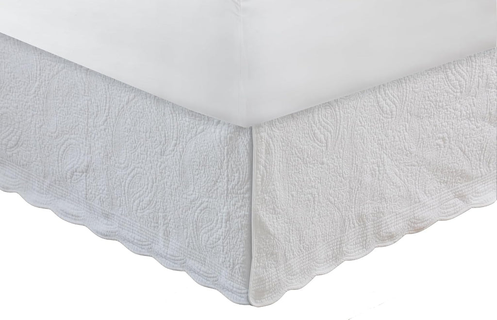 Home Paisley Quilted 100% Cotton Bed Skirt, White, Twin