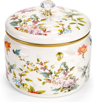 81 oz (2.4 L) Vintage Enamel Canister with Lid, Large Floral Storage Container Kitchen Cookie Jar for Sugar, Tea