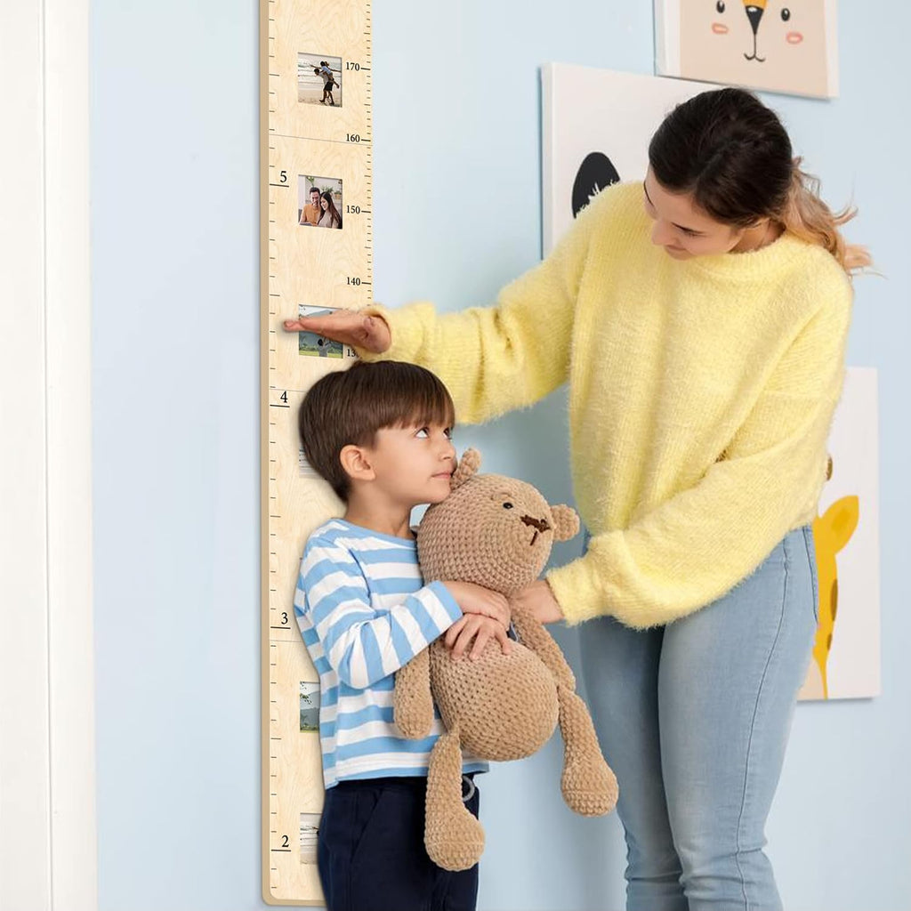 Wooden Growth Chart for Kids with Picture Frames, Boys, Girls | Height Growth Chart for Wall, Measuring Chart | Kids