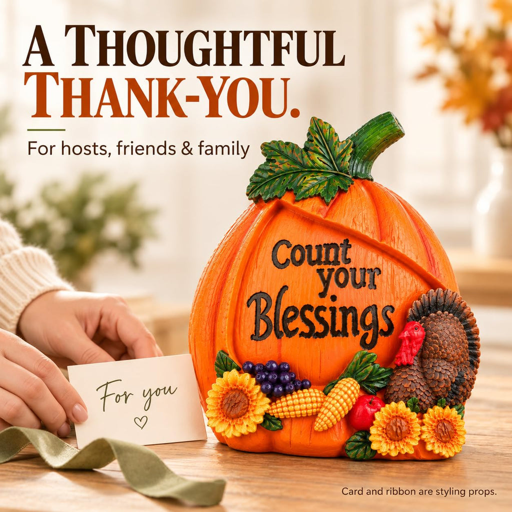 7.5" Fall Pumpkin Turkey Figurine, Thanksgiving Table Decor