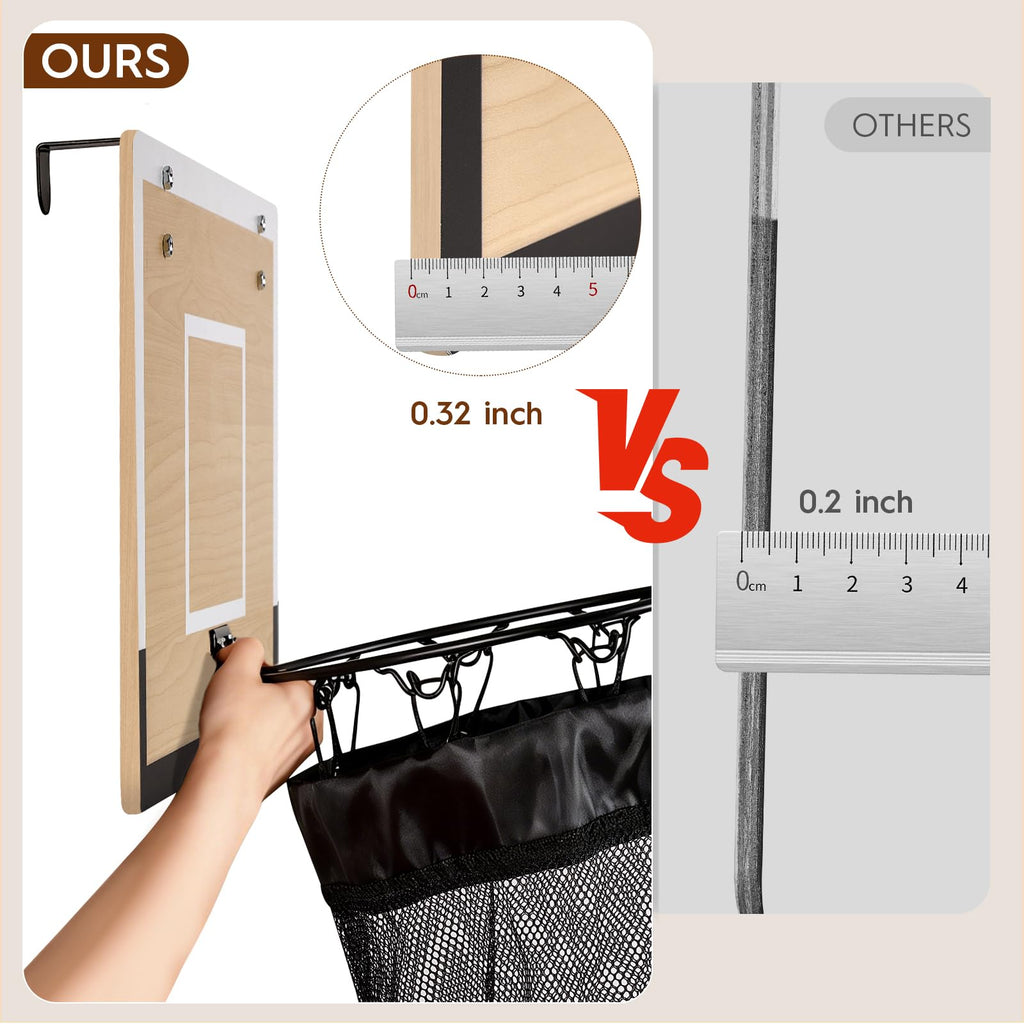 Wooden Basketball Laundry Hamper,Over the Door Basketball Hoop Laundry Basket with Zipper,3 Balls and Pump for Kids