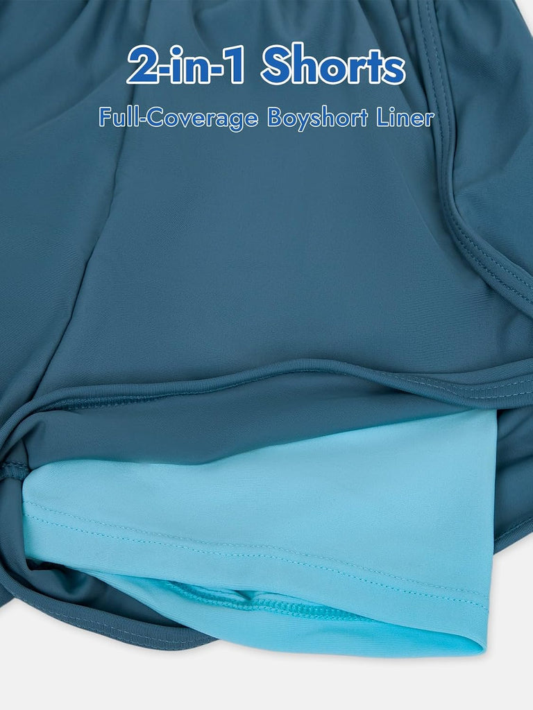 Girls Swimsuit 2 Piece Rash Guard Shirt with in-1 Shorts