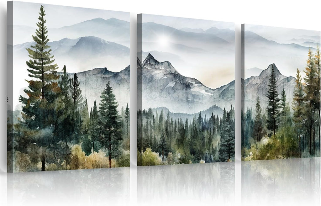 3 Piece Framed Canvas Art Prints Wall Art Modern Wall Decor Office Decor Abstract Mountain Forest Landscapes Ink