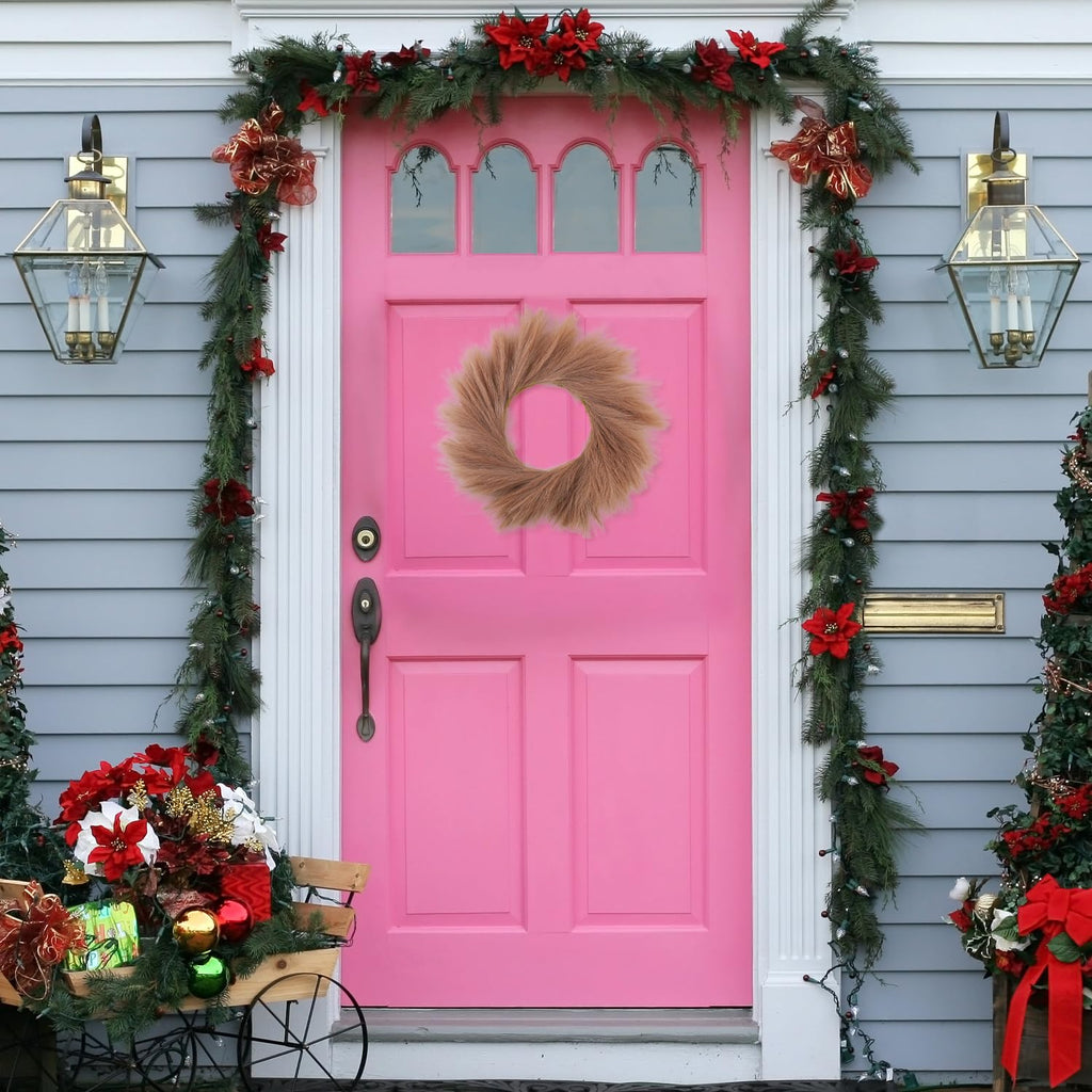 Pampas Grass Wreath 24 Inch Farmhouse Wreath for Front Door Taupe
