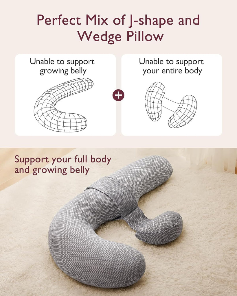 Original F Shaped Pregnancy Pillow with Adjustable Wedge Pillow | Full Body Support Maternity Pillow for Side