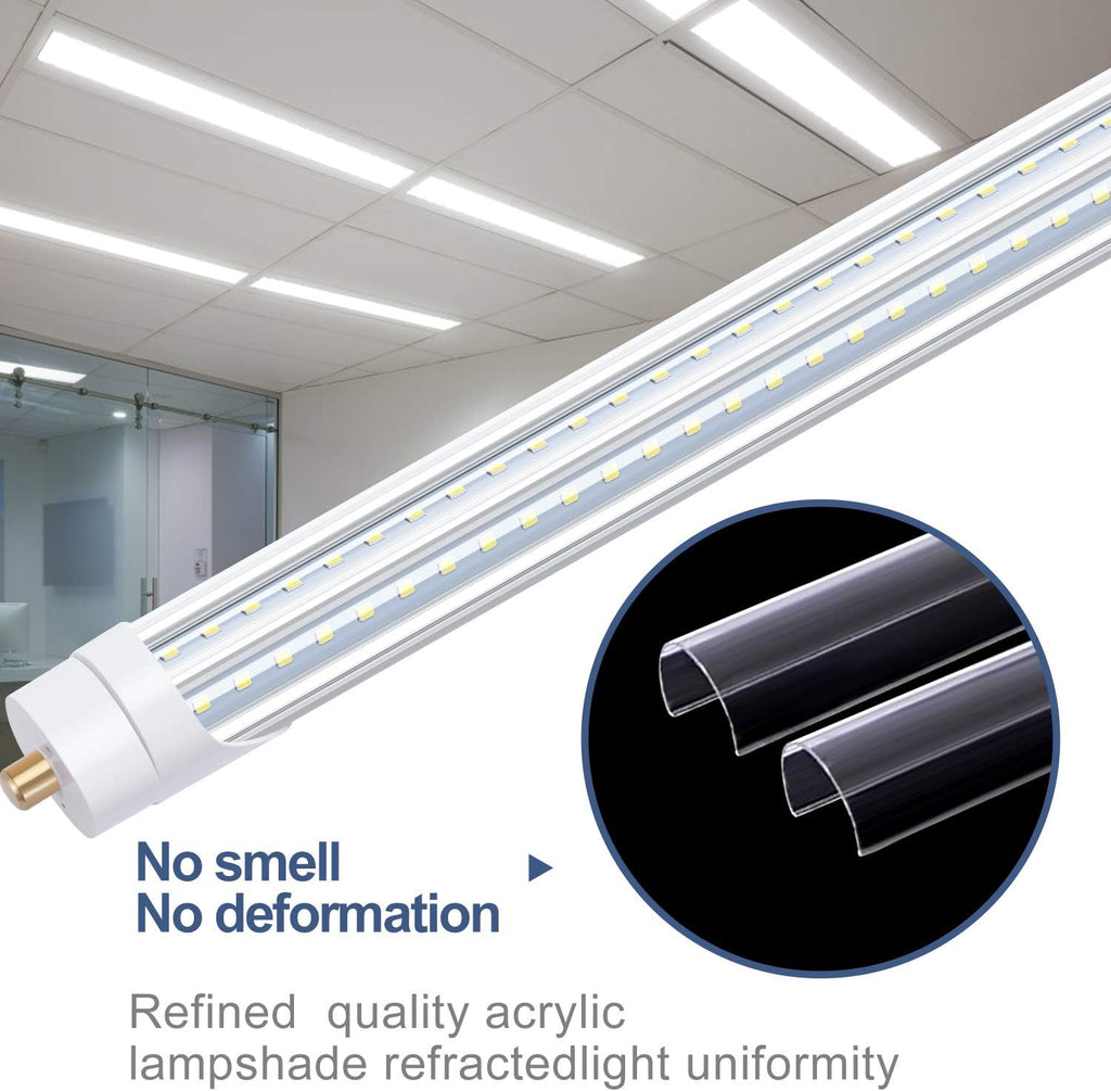 8ft LED Tube Light 65W, Fa8 Base Single Pin, Double Ended, Ballast Bypass