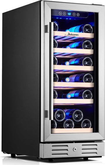 15 Inch Wine Cooler Refrigerator - 30 Bottle Under Counter Mini Fridge with Doub