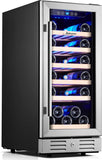 15 Inch Wine Cooler Refrigerator - 30 Bottle Under Counter Mini Fridge with Doub