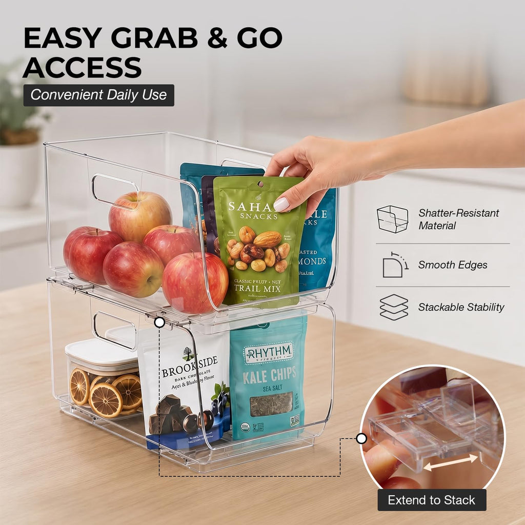 Stackable Storage Bins, Front Pantry Organizer, Medium, 4 Pack