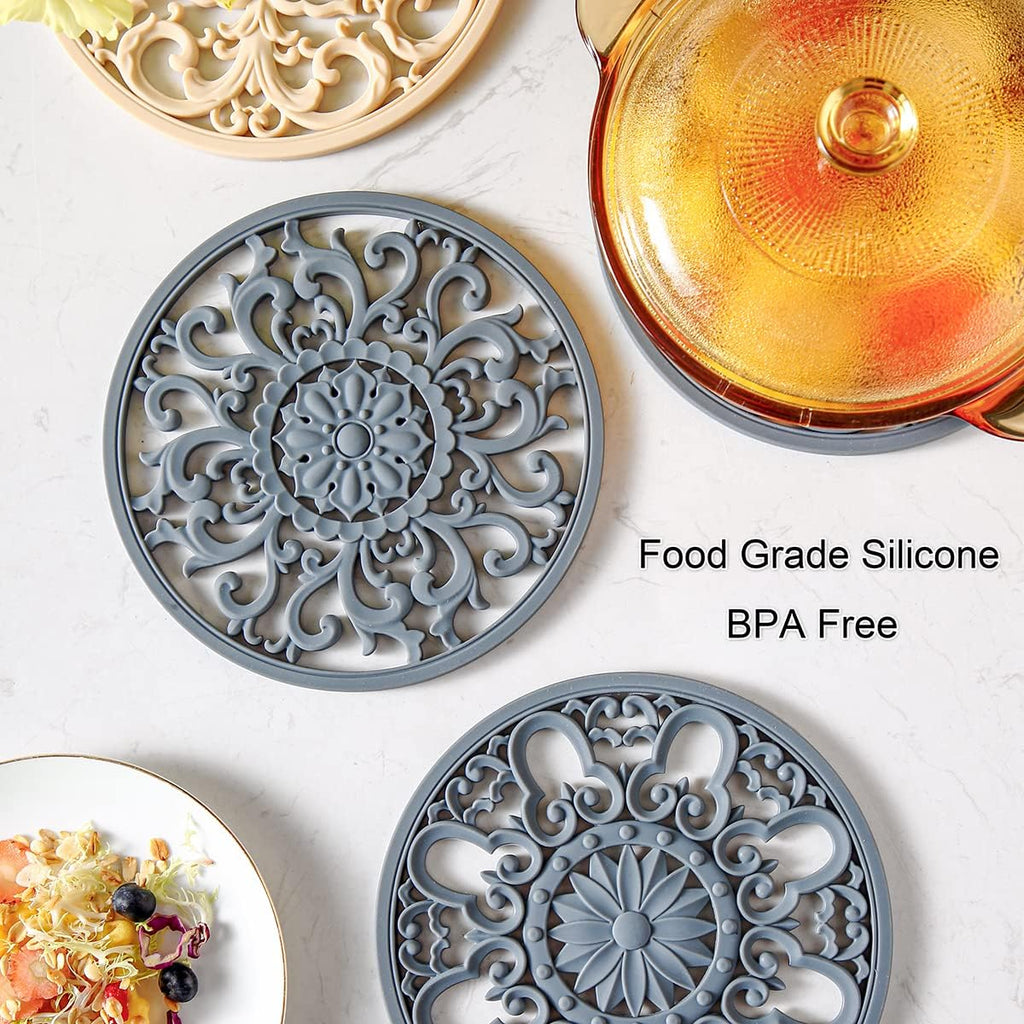 Extra Thick Silicone Trivet Mat for Hot Dishes, Hot Pots and Pans, Pot Holder, Hot Pad to Protect Your Table - Set of 3