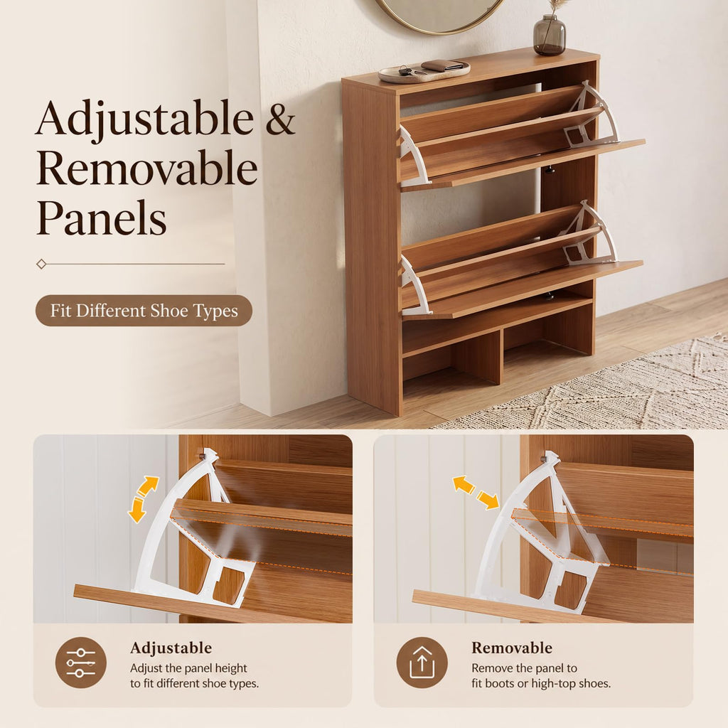Shoe Cabinet with 2 Flip Drawers, Narrow Shoe Storage Cabinet
