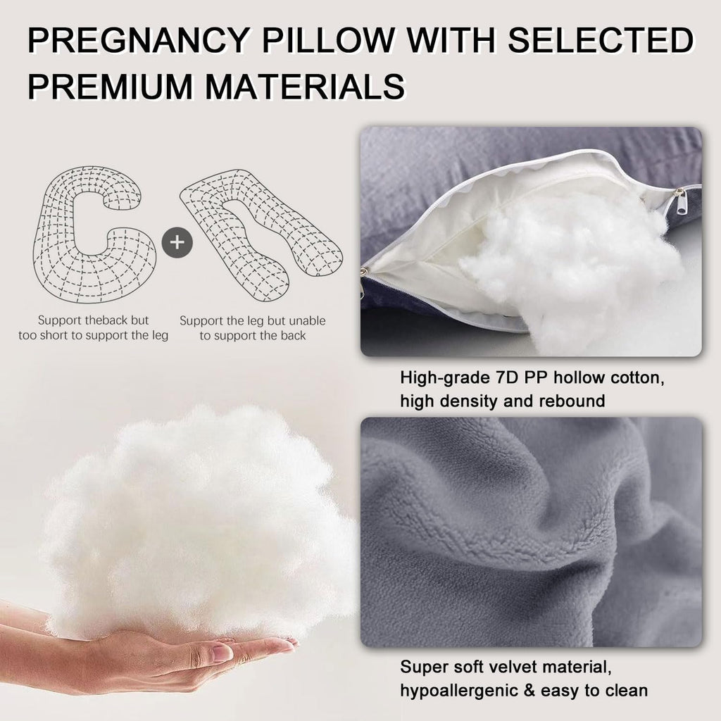 U-Shaped Full Body Pillow for Adults, Maternity Pillow with Washable Velvet Cover, Ergonomic Support for Back, Belly