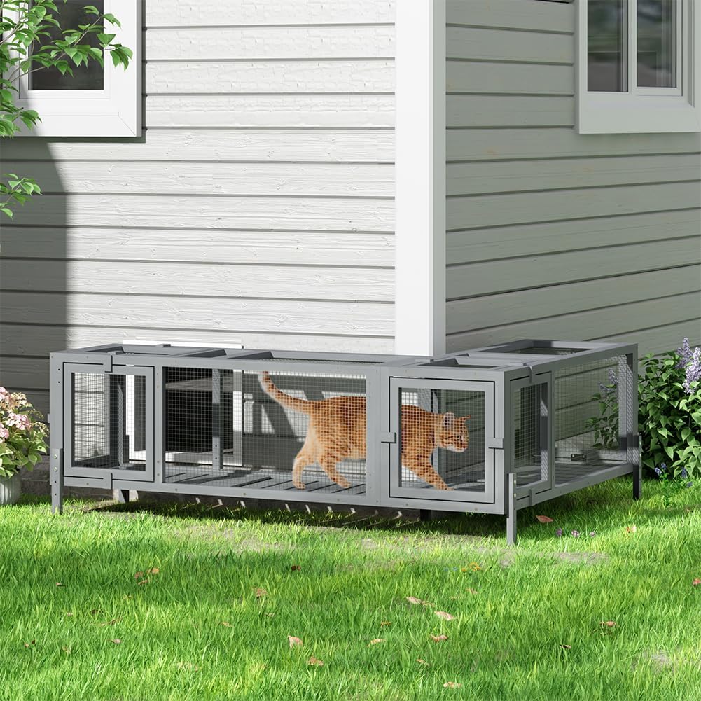 Customize Length Wooden Cat Play Tunnel with Platforms | Configurable Window Catio | Multi-Combination Extendable Cat