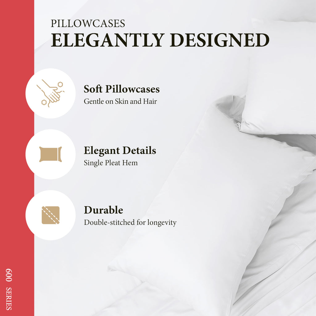 100% Egyptian Cotton Queen Size Sheet Set - 600 Series Refined Collection Sheets Set for Queen Size Bed (4 PC, Dark