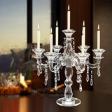 Crystal Candle Holder, 7-Arm 14 in Tall Modern Clear Candelabra Candlestick, Crystal Tapered Candle Holders Centerpieces