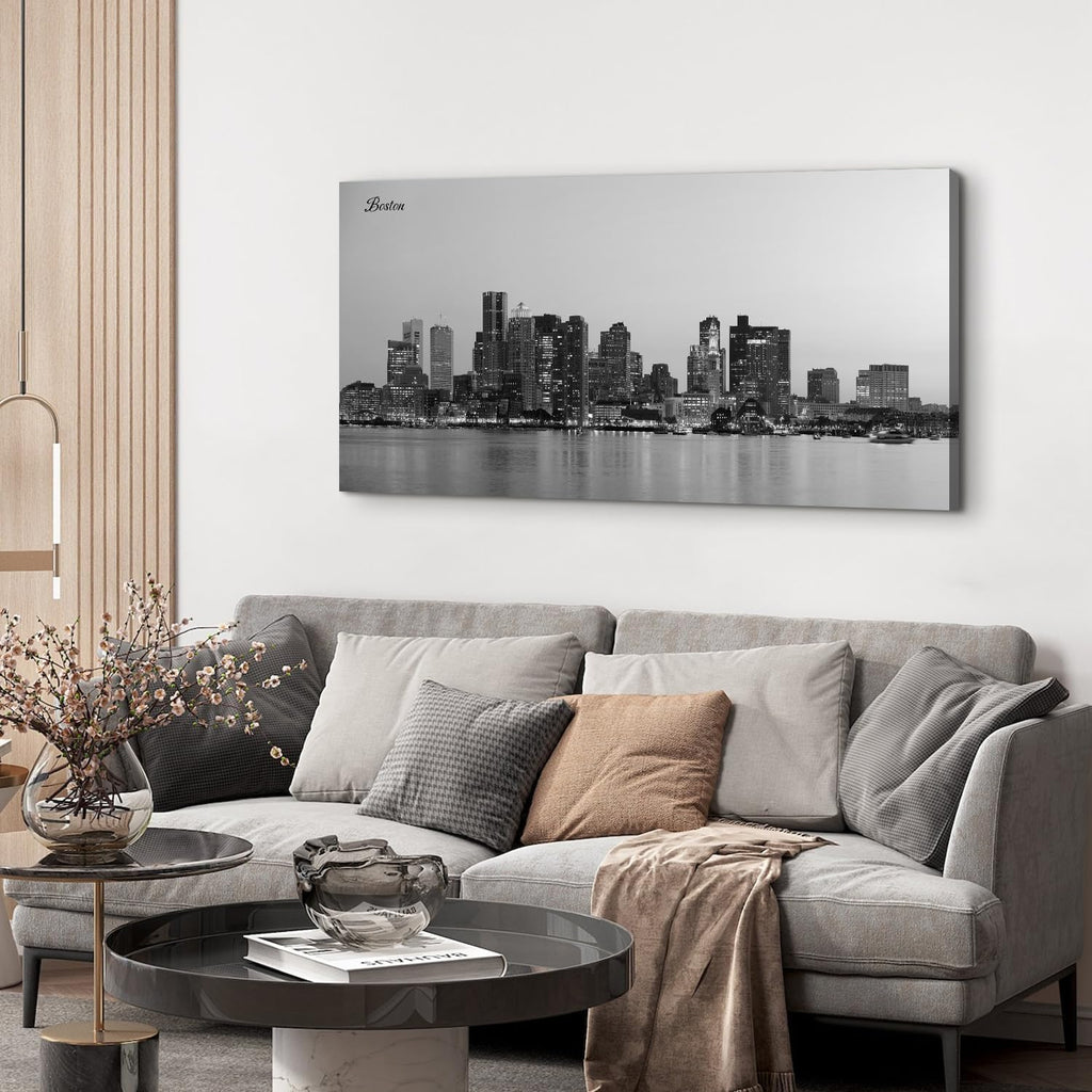 Boston Skyline Wall Art Decor Black and White City Canvas Prints Modern Aesthetic Cityscape Pictures Boston Downtown