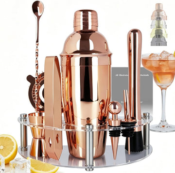 9-Piece Cocktail Shaker with Stand, 25oz Bartender Kit, Cocktail Shaker with Strainer Set, Bar Set Jigger - Set of 8