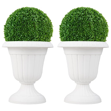 18" Tall Vintage Planters Set of 2, Urn Plastic Flower Pots with/Pedestal Base & Pre-Marked Drain Hole, Indoor