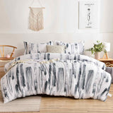 Queen Comforter Set 3pc, Art Grey White Printed Pattern Reversible Down Alternative Microfiber Bedding