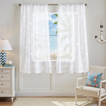 White Sheer Curtains Coastal Drapes 63 Inch Rod Pocket 2 Panels
