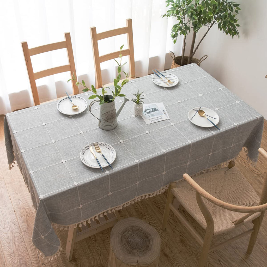 Linen Rectangle Table Cloth Waterproof Cotton Fabric Farmhouse Burlap Rustic Boho Gray Oblong Tablecloth for Party