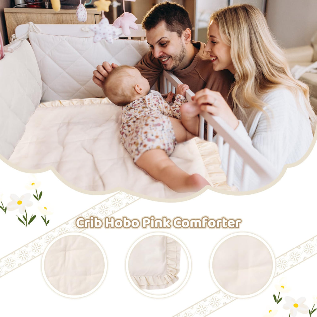 Crib Bedding Set for Girls, 3-Piece Boho Ruffle Baby Bedding Crib Set Include Boho Crib Comforter, Crib Fitted Sheet