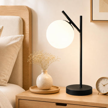 Mid Century Modern Table Lamp Contemporary White Glass Globe Table Lamp Vintage Nordic Desk Lamp Metal Nightstand