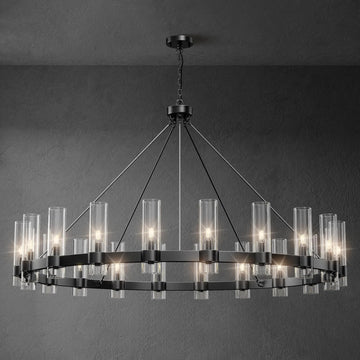 Black Round Chandelier,20-Lights Wagon Wheel Chandelier with Glass Shade, 60 Inch Large Round Industrial High Ceilings Pendant Lighting Fixture for Dining Room, Living Room, Kitchen Island A115-B0CHYDCZ6L