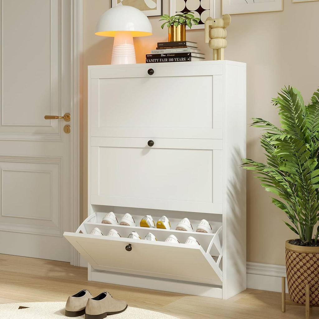 Shoe Cabinet with 3 Flip Drawers, Freestanding Shoe Storage Cabinet with Adjustable Shelf & Anti-Tipping Device, Shoe