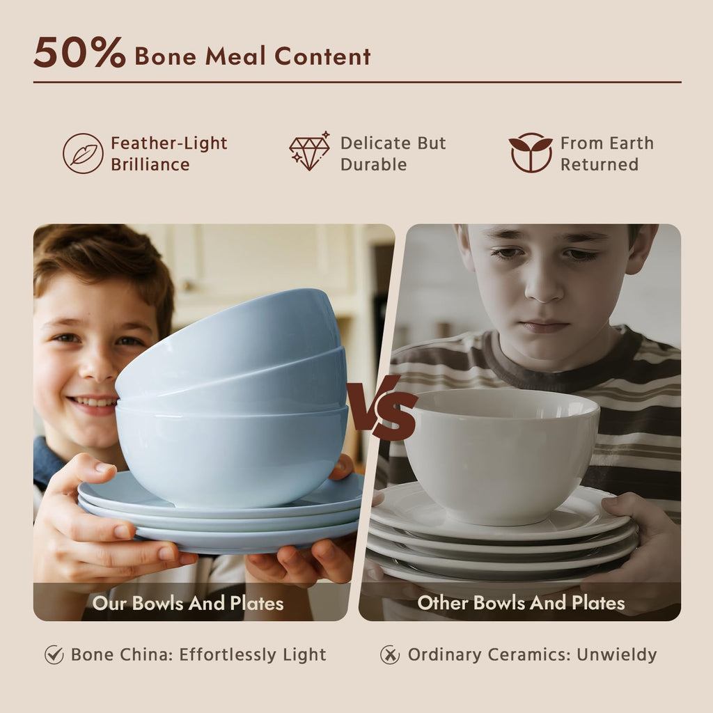 18-Piece Bone China Dinnerware Set for 6, Misty Blue