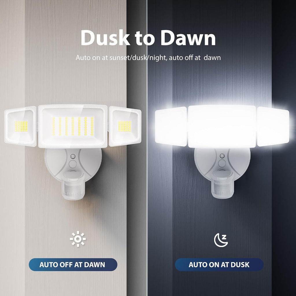 75W LED Flood Light Motion Sensor Outdoor, 7000lm Dusk to Dawn Flood Light, Security Light with Three Head, IP65