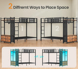 Metal Bunk Bed Twin Over Twin with Hall Tree, Power Outlet, LED Bunk Bed with 4 Storage Drawers