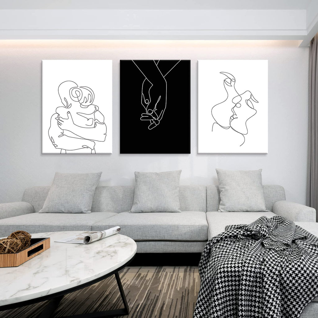 Couples Wall Decor Black and White Canvas Wall Art Minimalist Line Drawing Art Poster Prints Romantic Couple Love