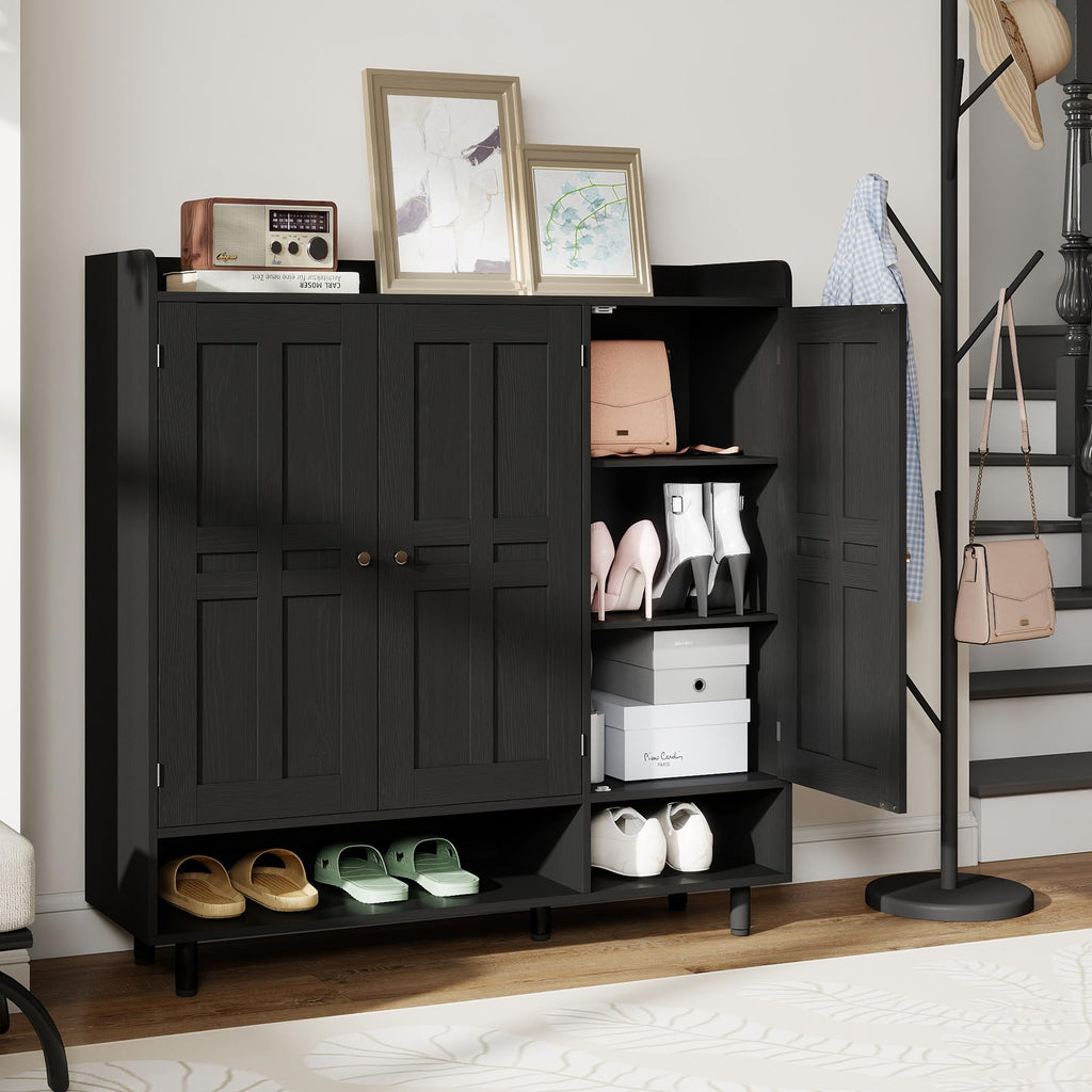 Shoe Cabinet with 3 Doors and Adjustable Shelves, Large Shoe Storage Cabinet for 24-30 Pairs, Modern Farmhouse Shoe