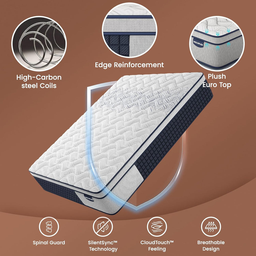 Firm King Mattress 12 Inch - Hybrid Mattress for Extra Back and Lumbar Support - 365 Nights Trial & 10 Years Warranty