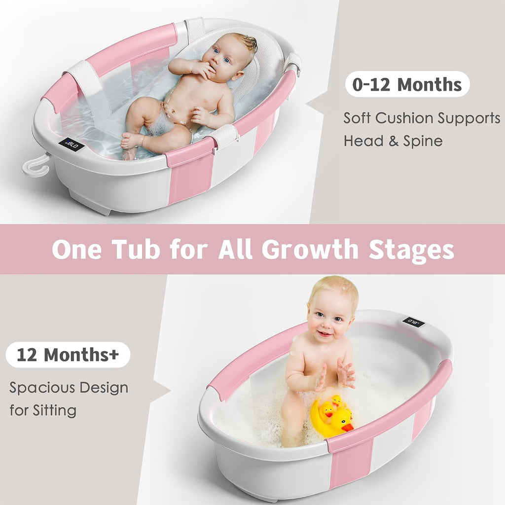 Collapsible Baby Bathtub for Newborn to Toddler 0-36 Months,Spacious Foldable Infant Bath Tub