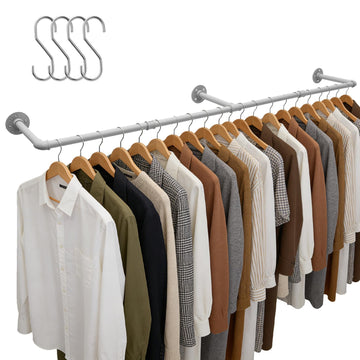 65.7in Industrial Pipe Wall Mounted Clothes Rack, Heavy Duty Detachable Iron Garment Bar, Rustic Space-Saving Hanging