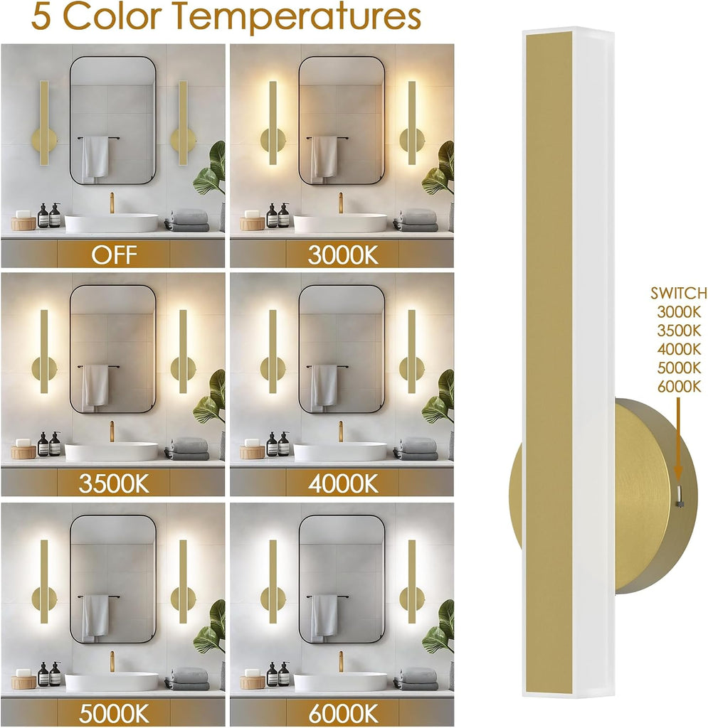 Gold Wall Sconce Hardwired Modern LED 18W Wall Sconce Set of Two, 15.7Inches Wall Lights for Living Room Bedroom