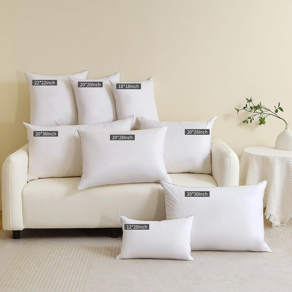 Throw Pillow Insert (, White), Goose Feather and Polyeser Throw Pillow for Decorative Cushion Bed Couch Sofa - Set of 2
