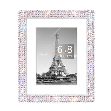 6x8 Bling Picture Frame, Display Pictures 4x6 with Mat or 6x8 Without Mat, Wall Hanging Glitter Shiny Crystal Photo