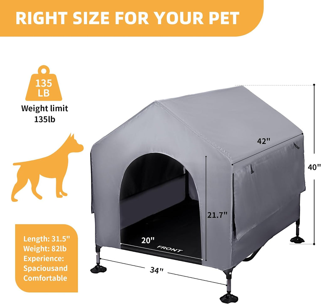 Dog House, 42" Large Dog House Outdoor Indoor Elevated Dog Cot Bed