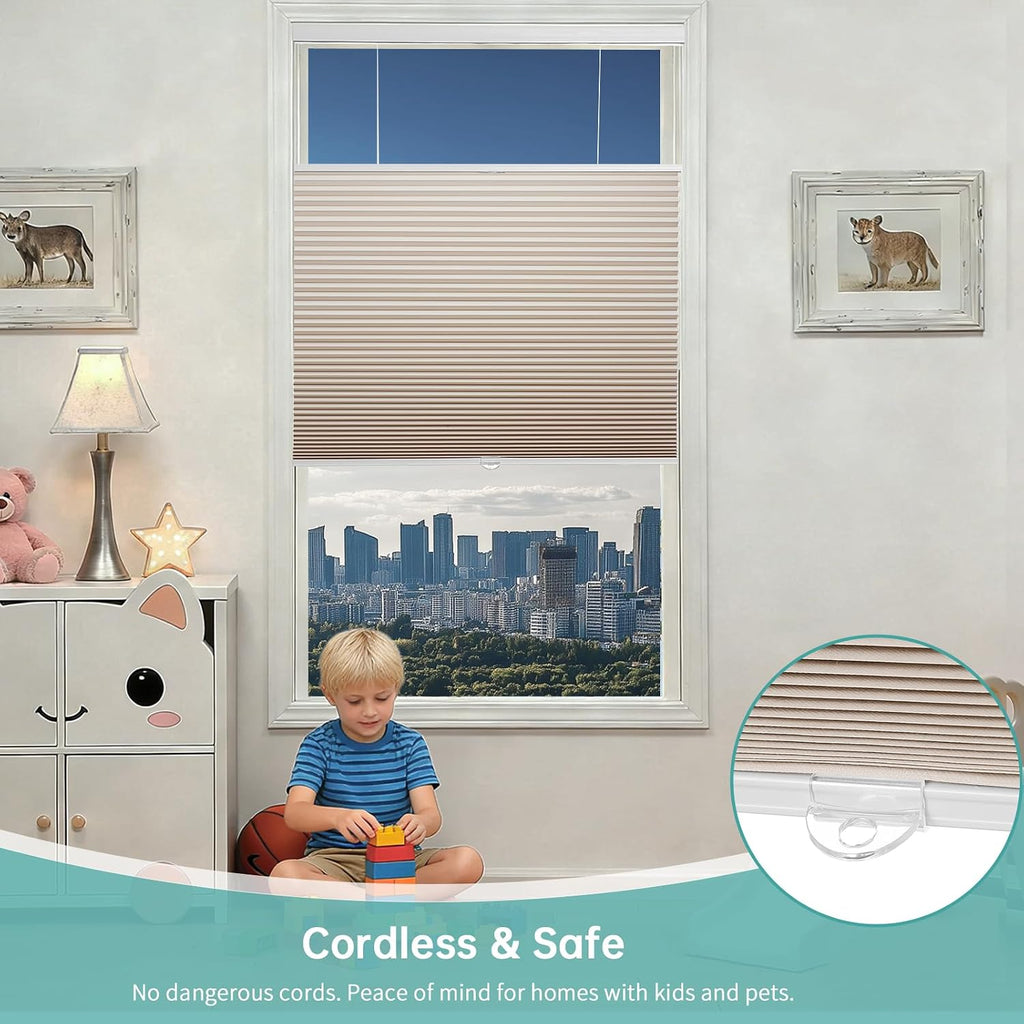 Blackout Top Down Bottom Up Cellular Shades, Cordless Honeycomb Blinds, Total Privacy, Beige