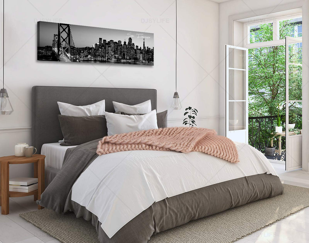 San Francisco Wall Black and White Cityscape, 13.8"X47.3"