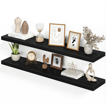 Floating Shelves for Wall 48 Inches Long, 9.3" Deep Black Floating Shelf Set of 2, Wall Mounted Wood Shelves Bedroom